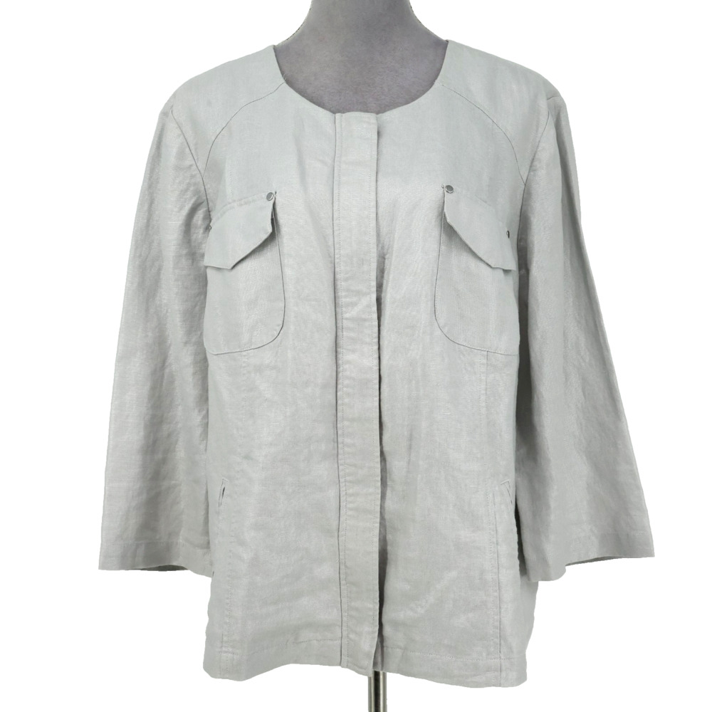 Chicos Jacket 3 Womens 16 XL Silver Gray Metallic All Linen Full Zip Pockets